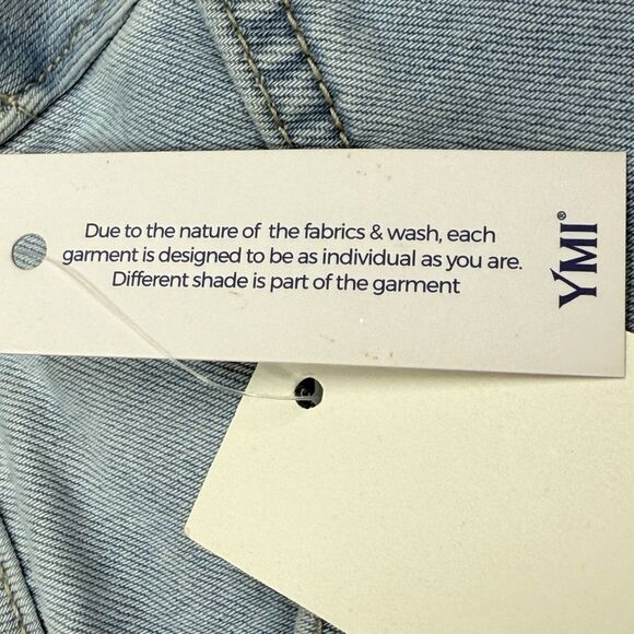 YMI Dream Fit Denim Mini Skirt 1/25 Blue Raw Hem Distressed Jean Pockets Stretch - Picture 4 of 12